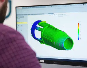 Medical Device Design Engineer conducting finite element analysis study on autoinjector medical device component (FEA)